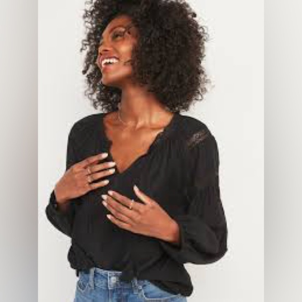 Old Navy- Black Boho Lace Detailing Long Sleeve Blouse Size S